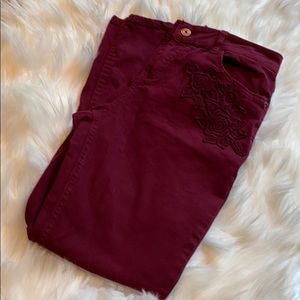 VANILLA STAR Maroon Embroidery Jeans Mid Skinny